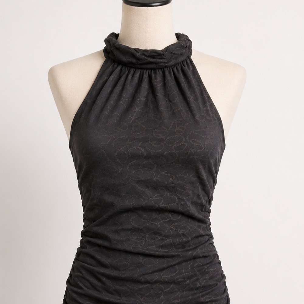 Express XS Black Velvet Burnout Sheer Floral Halter Top Y2K‎ Whimsigoth 2007